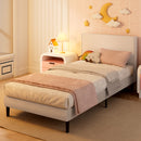 Advwin Bed Frame Mattress Base Upholstered Beige