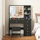 Advwin Dressing Table Stool Set Glass Tabletop Black