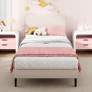 Advwin Bed Frame Mattress Base Upholstered Beige