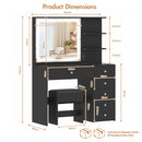Advwin Dressing Table Stool Set Glass Tabletop Black