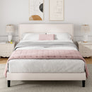 Advwin Bed Frame Mattress Base Upholstered Beige