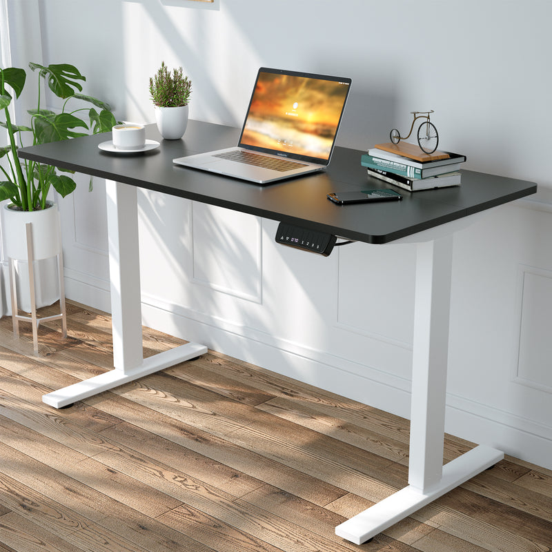 Advwin-Electric-Standing-Desk-Sit-Stand-Up-Riser-Height-Adjustable Motorised-Computer-Desk-Black-Table-Top-140cm-White-Frame-160202900