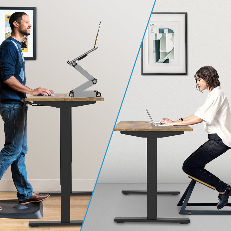 Advwin-Electric-Standing-Desk-Sit-Stand-Up-Riser-Height-Adjustable Motorised-Computer-Desk-Walnut-Table-Top-140cm-Black-Frame-160202300