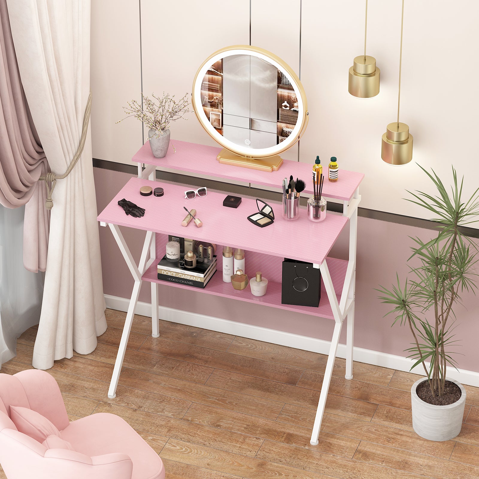 Pink Floating Computer Desk Advwin 80cm Computer Desk with Monitor Stand Pink