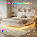Advwin Velvet Floating Bed Frame with LED Lights