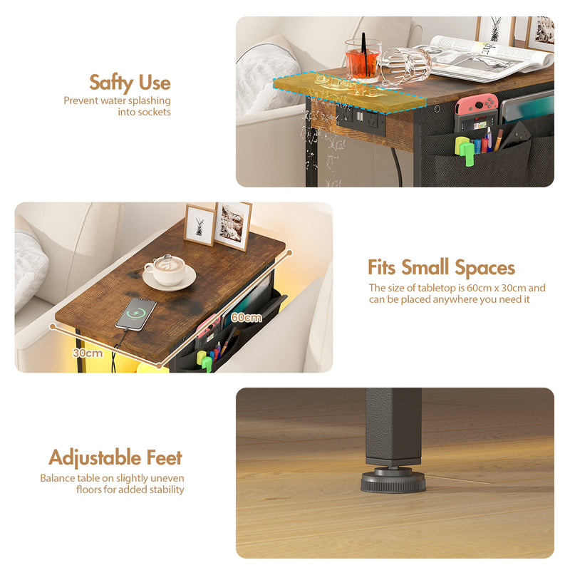 Advwin LED End Table with Charging Station and Drawers