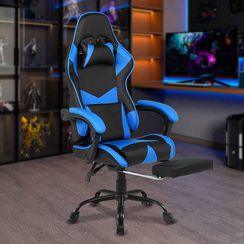 Advwin Computer Gaming Chair with Footrest Blue