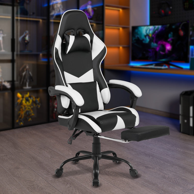 Advwin Computer Gaming Chair with Footrest White