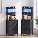 Advwin LED Bedside Table with Charging Station & 3 Drawers