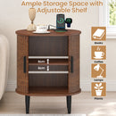 Advwin Oval Side Table w/ Fluted Sliding Doors &  Storage