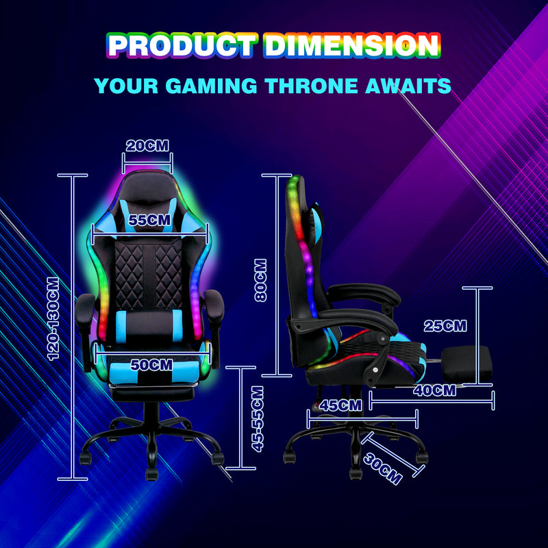 Advwin Gaming Chair 12 RGB LED Massage Chair Blue