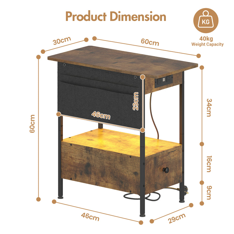 Advwin LED End Table with Charging Station and Drawers