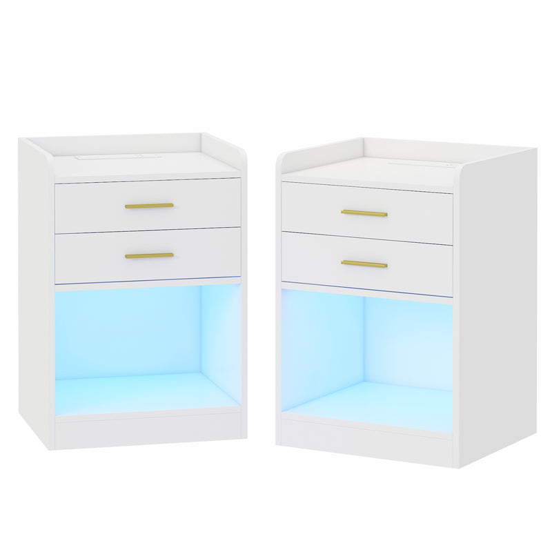 Advwin LED Bedside Table with Charging Station Set of 2