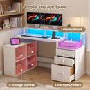Advwin L Shaped Computer Desk with LED Lights White