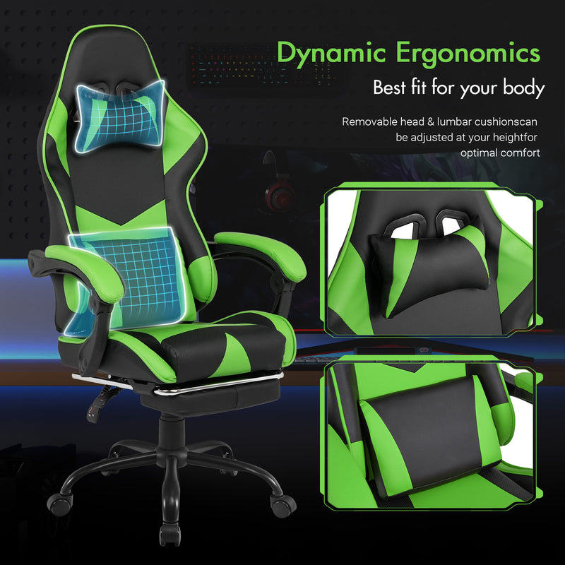 Advwin Computer Gaming Chair with Footrest Green