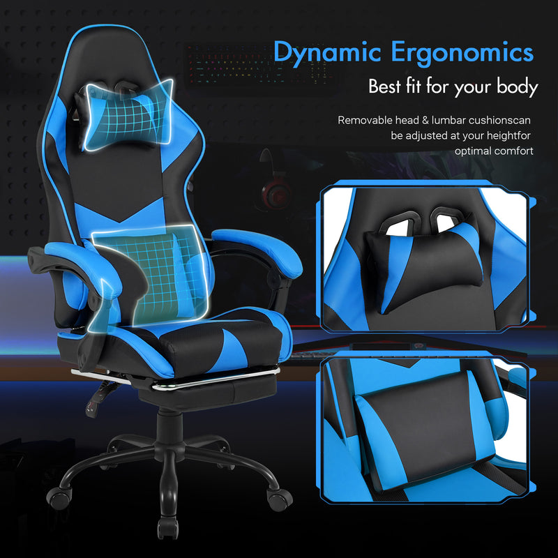 Advwin Computer Gaming Chair with Footrest Blue