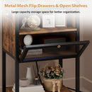 Advwin Bedside Table w/ Metal Mesh Drawer