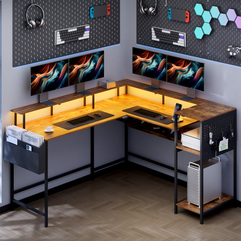 Advwin 150cm L Shaped Computer Desk w/ LED Lights
