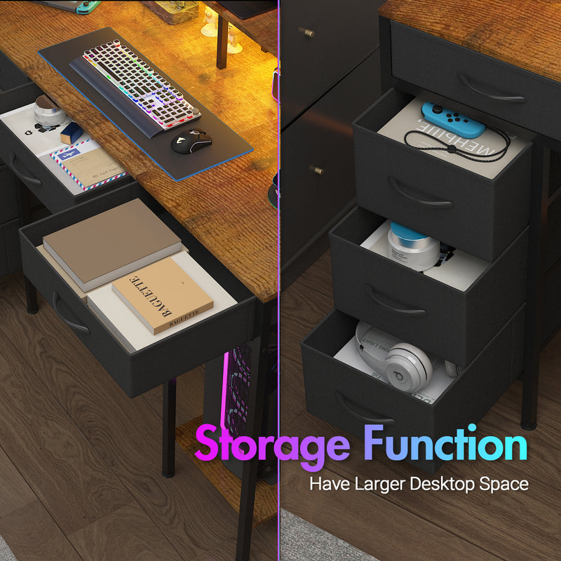 Advwin 120cm Gaming Desk with LED Lights & Drawers