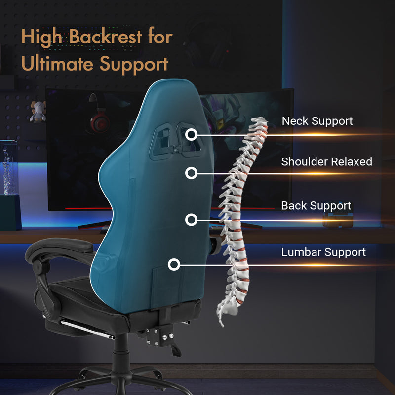 Advwin Computer Gaming Chair with Footrest Black