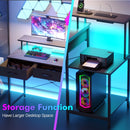 Advwin Gaming Desk with LED Lights Printer Storage Shelf