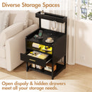 Advwin Bedside Table with Charging Station LED Lights Set of 2