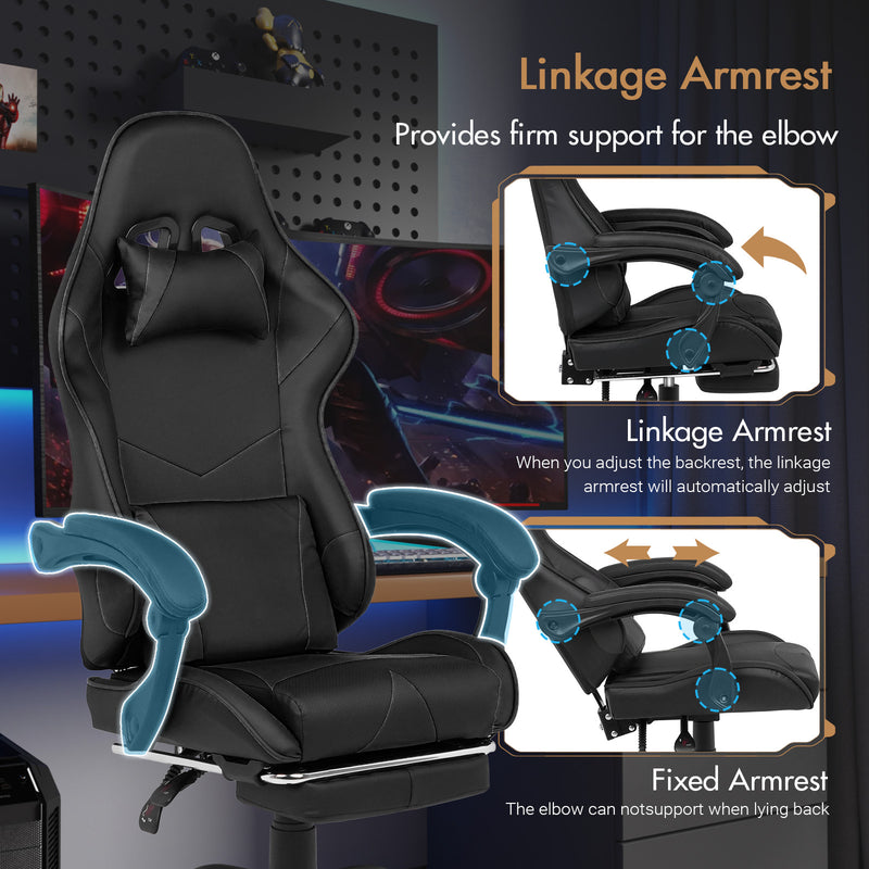 Advwin Computer Gaming Chair with Footrest Black