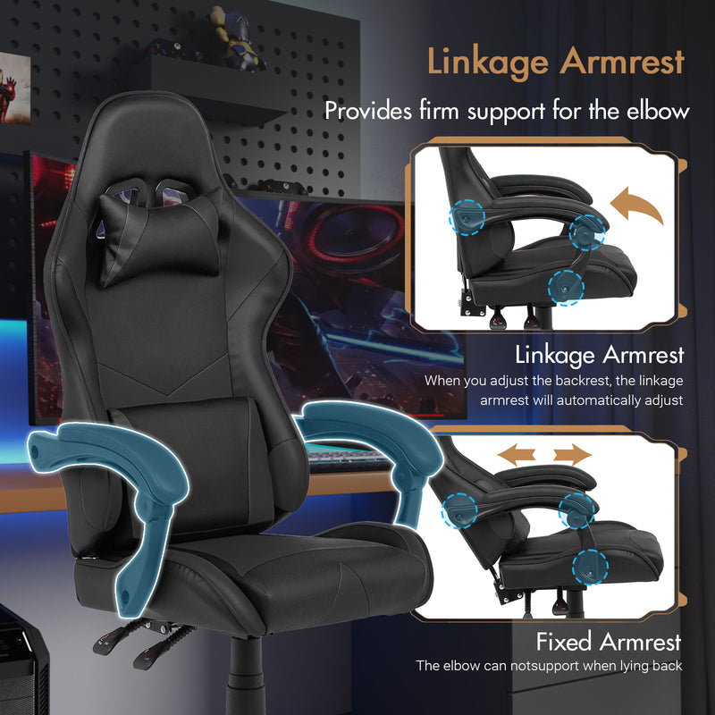 Advwin Computer Gaming Chair with Lumbar Support Black