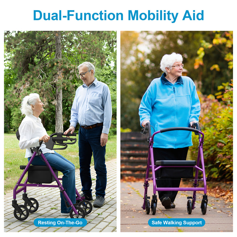 Advwin 4 Wheels Rollator Walker with Dual Brake System