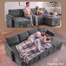 Advwin 253cm U Shaped Chenille Sectional Sofa w/ Pull Out Bed
