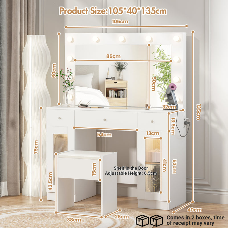 Advwin Dressing Table Stool Set Glass Top Vanity