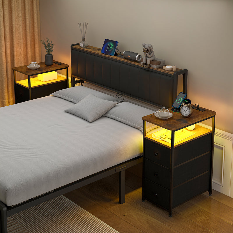 Advwin LED Narrow Bedside Table with Charging Station