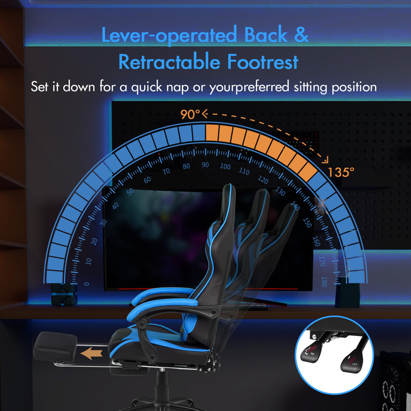 Advwin Computer Gaming Chair with Footrest Blue