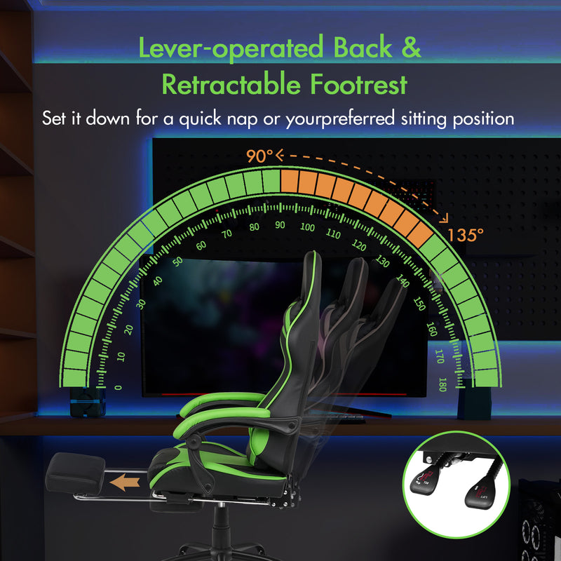 Advwin Computer Gaming Chair with Footrest Green