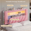 Advwin Bed Frame with LED Shelves & Charging Station Pink