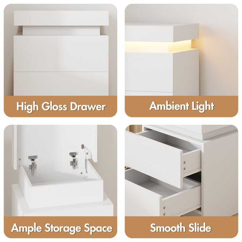 Advwin Bedside Table 2 Drawers With Nightstand LED