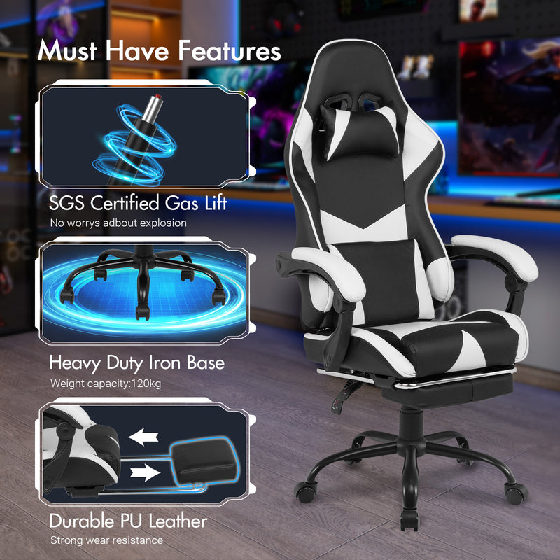 Advwin Computer Gaming Chair with Footrest White
