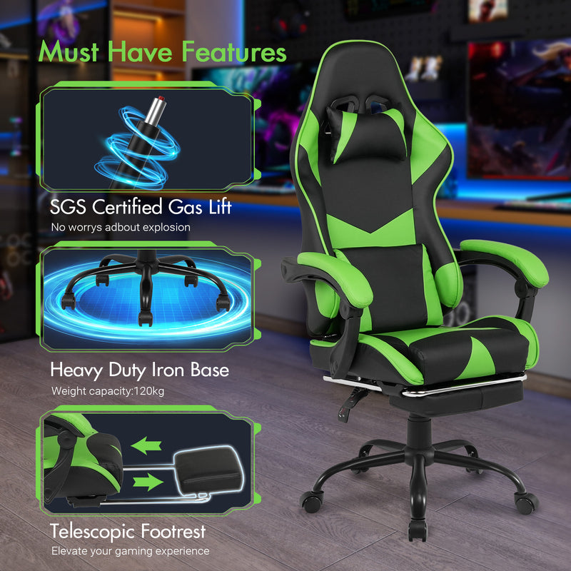 Advwin Computer Gaming Chair with Footrest Green