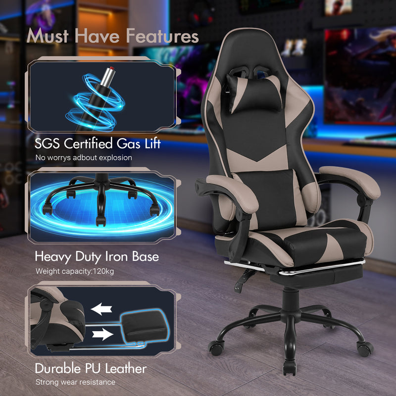Advwin Computer Gaming Chair with Footrest Grey
