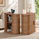 Advwin Narrow Side Table w/ Fluted Sliding Door & Storage