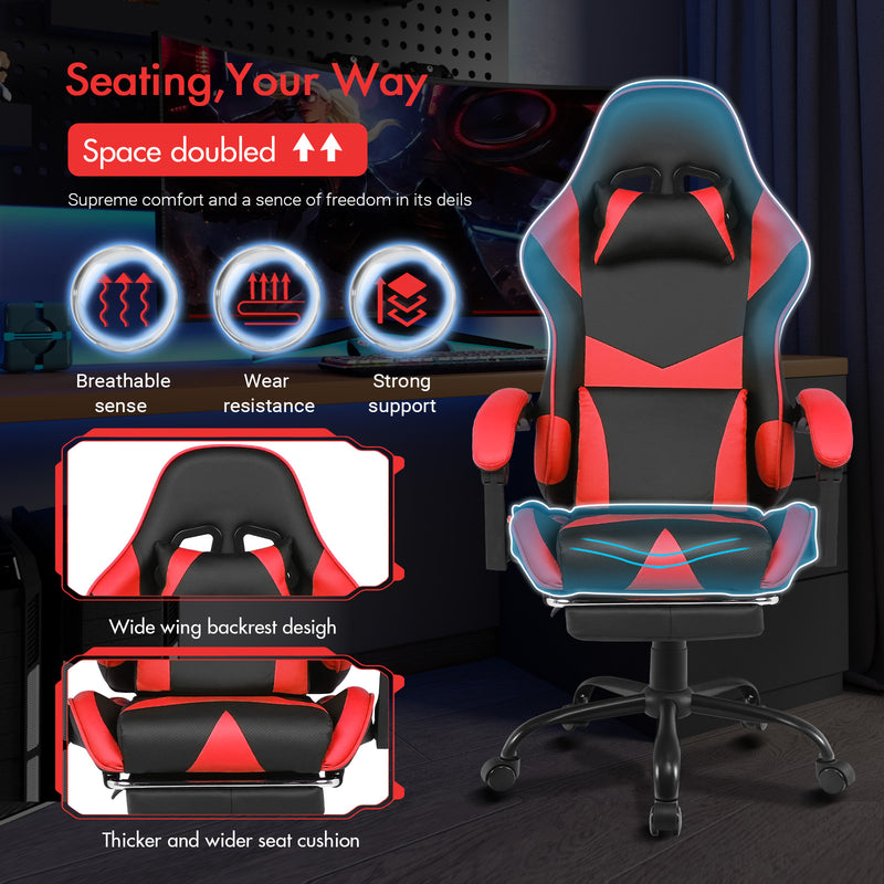 Advwin Computer Gaming Chair with Footrest Red