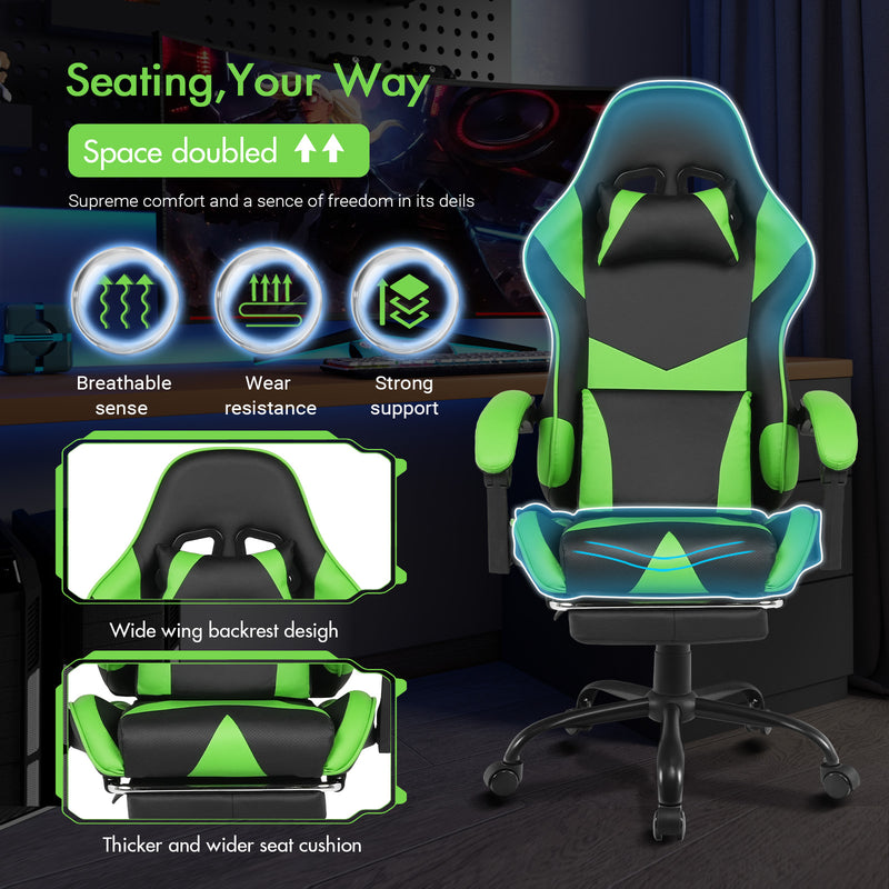 Advwin Computer Gaming Chair with Footrest Green