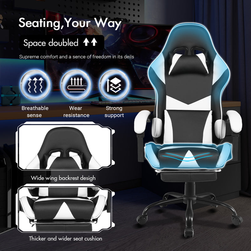 Advwin Computer Gaming Chair with Footrest White