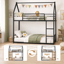 Advwin Metal House Bunk Bed Single Over Single with Guardrails