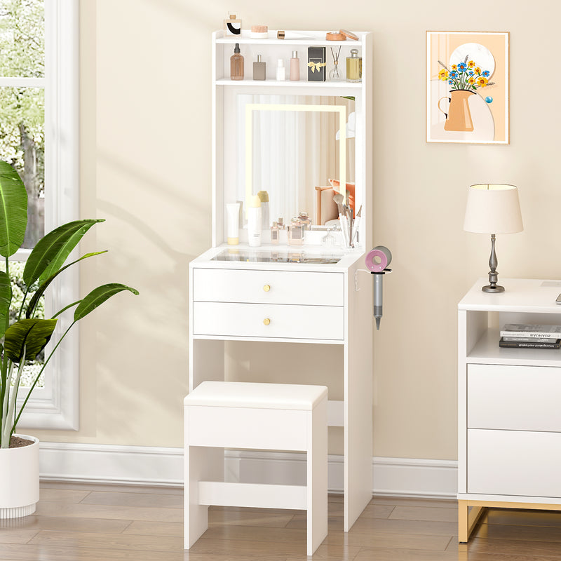 Advwin Dressing Table Stool Set Glass Desktop