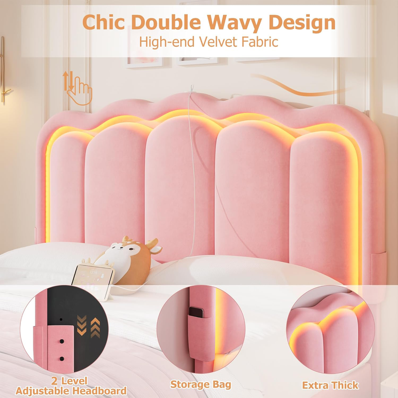 Advwin LED Bed Frame with Adjustable Headboard