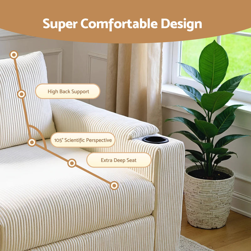 Advwin Corduroy Modular Sofa with Storage 256cm