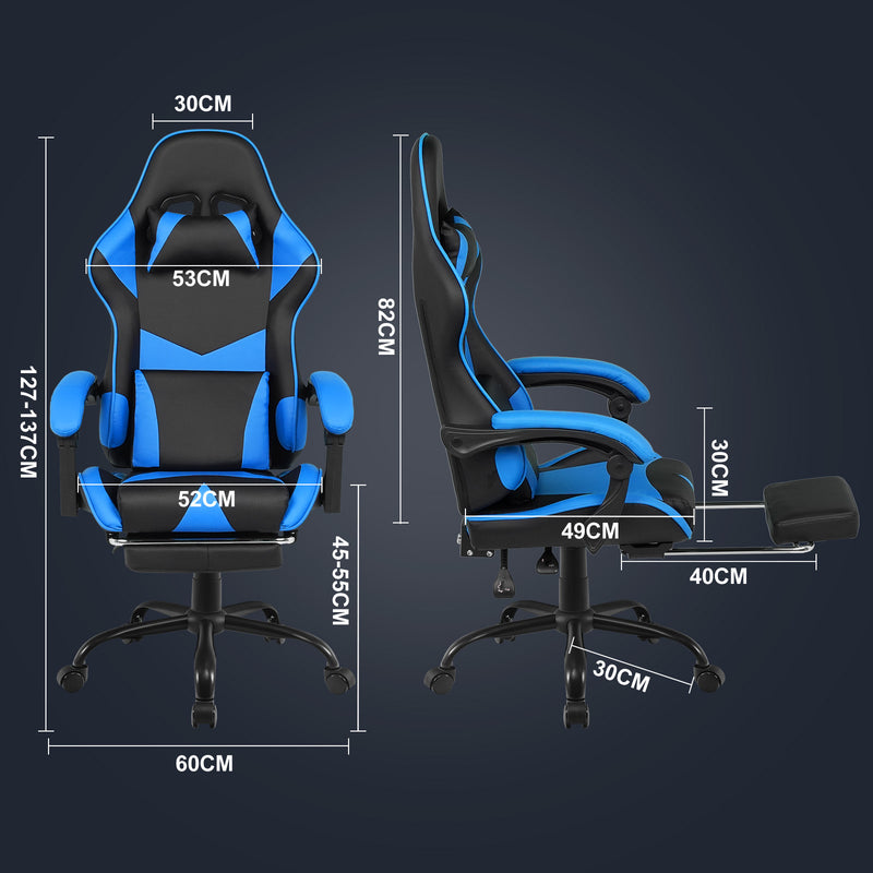 Advwin Computer Gaming Chair with Footrest Blue