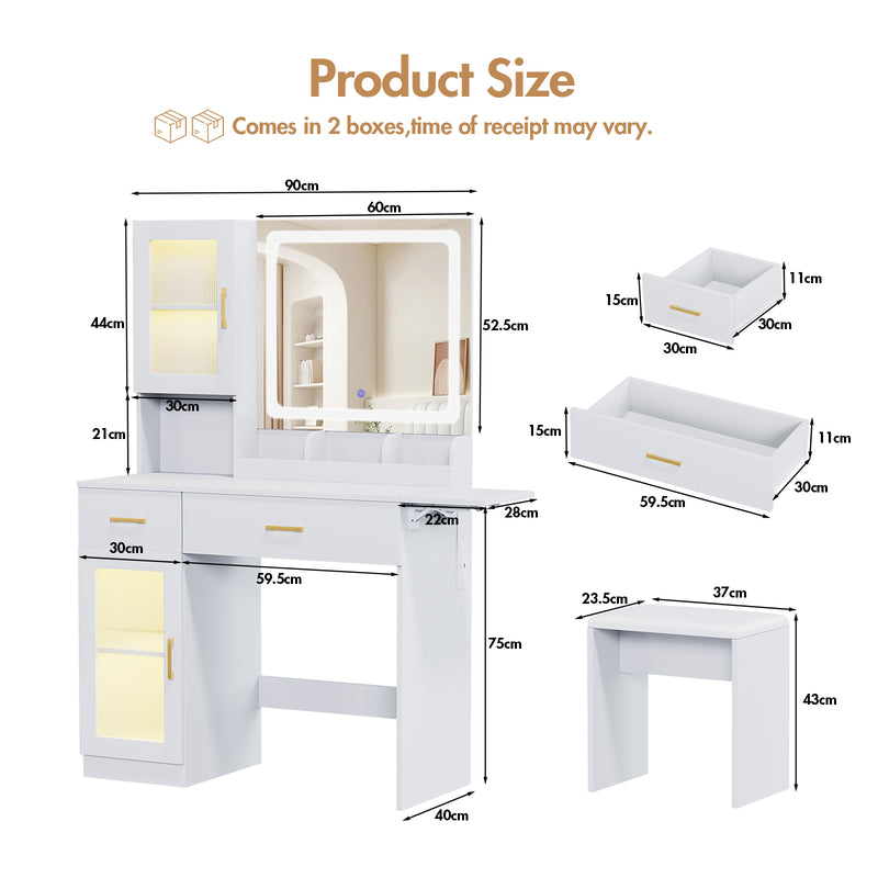 Advwin Dressing Table with LED Mirror & RGB Cabinet White