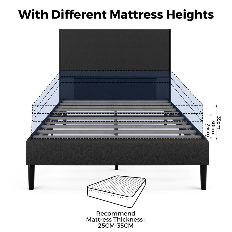 Advwin Single Bed Frame Upholstered Black Platform Base